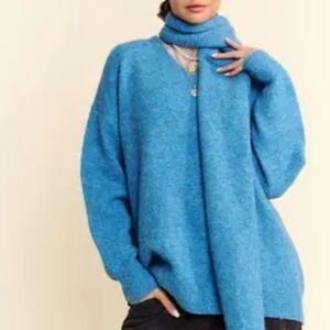 DAVI & DANI Blue Crew Neck Sweater and scarf set